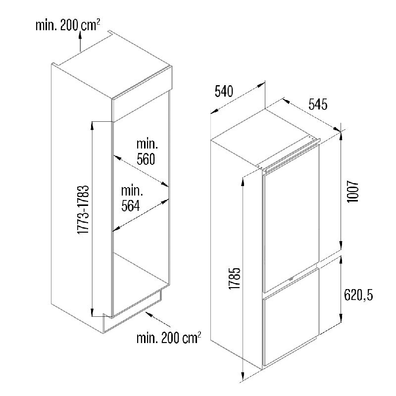 Frigorífico combi integrable Cata CI54177NF/D – No Frost, 248 L, 35 dB