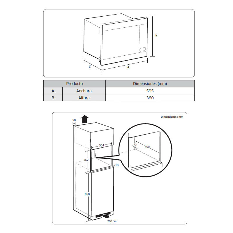 Microondas integrable Samsung MG22M8274CT/EC – 22 L, Grill 1100 W, Display LED táctil