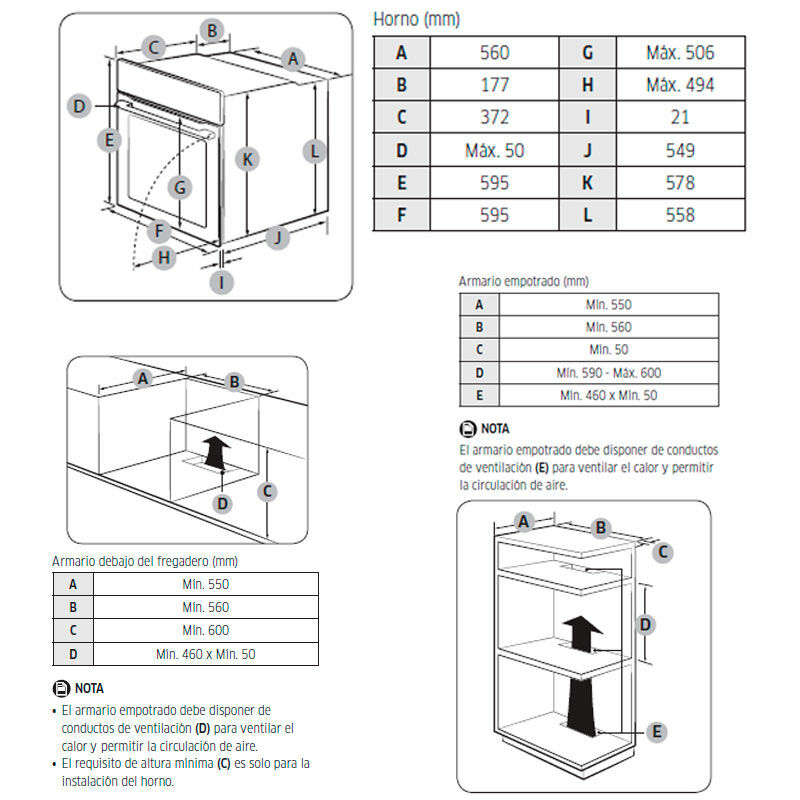 Horno pirolítico empotrable Samsung NV68A1170BS/EC – 68 L, Limpieza pirolítica, True Convection