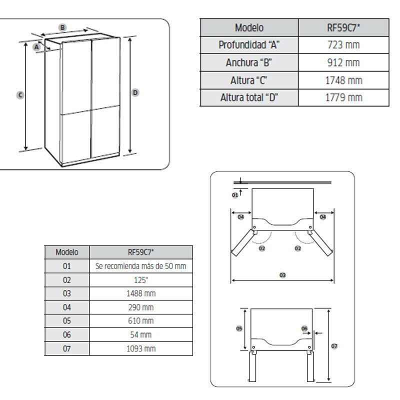 Frigorífico americano French Door Samsung RF59C700EB1/ES – 649 L, Ice Maker sin fontanería, Digital Inverter SmartThings AI
