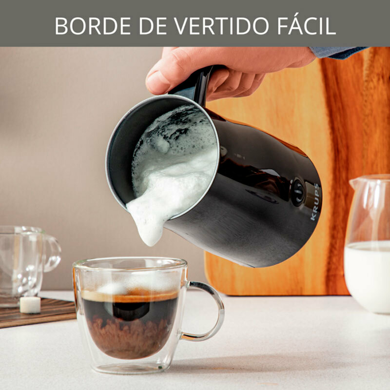 Espumador de leche Krups XL100810 – Espuma One-Touch, Jarra inox 150 ml, Base 360°