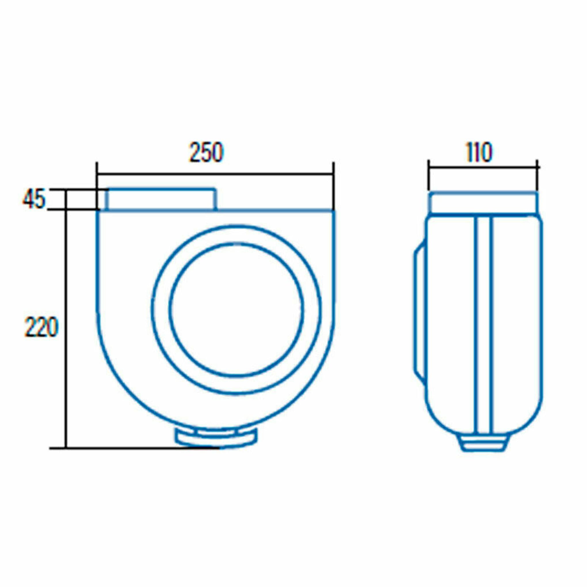 Dibujo técnico del extractor de cocina integrable Cata GS 400 M con vistas frontal y lateral y medidas