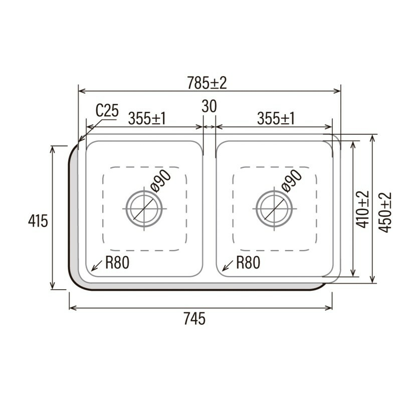 Fregadero doble cubeta Cata CB-2 – bajo encimera, acero inox AISI 304, 2 cubetas