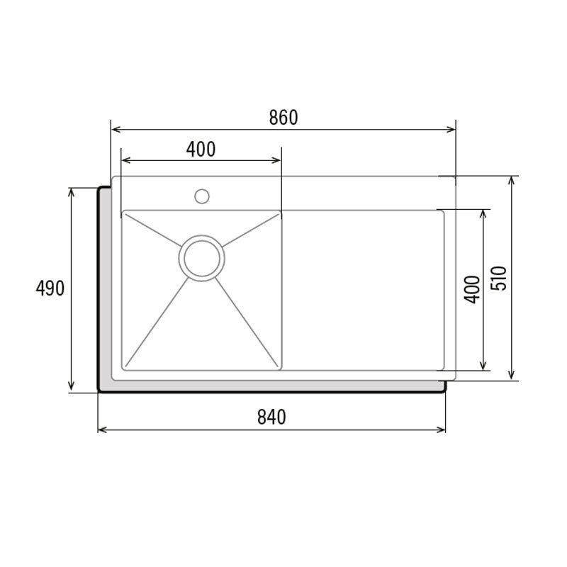 Fregadero sobre encimera CATA CBS-1 40-40 D R10 – Acero inoxidable AISI 304, Cubeta 40x40 cm, Escurridor derecho