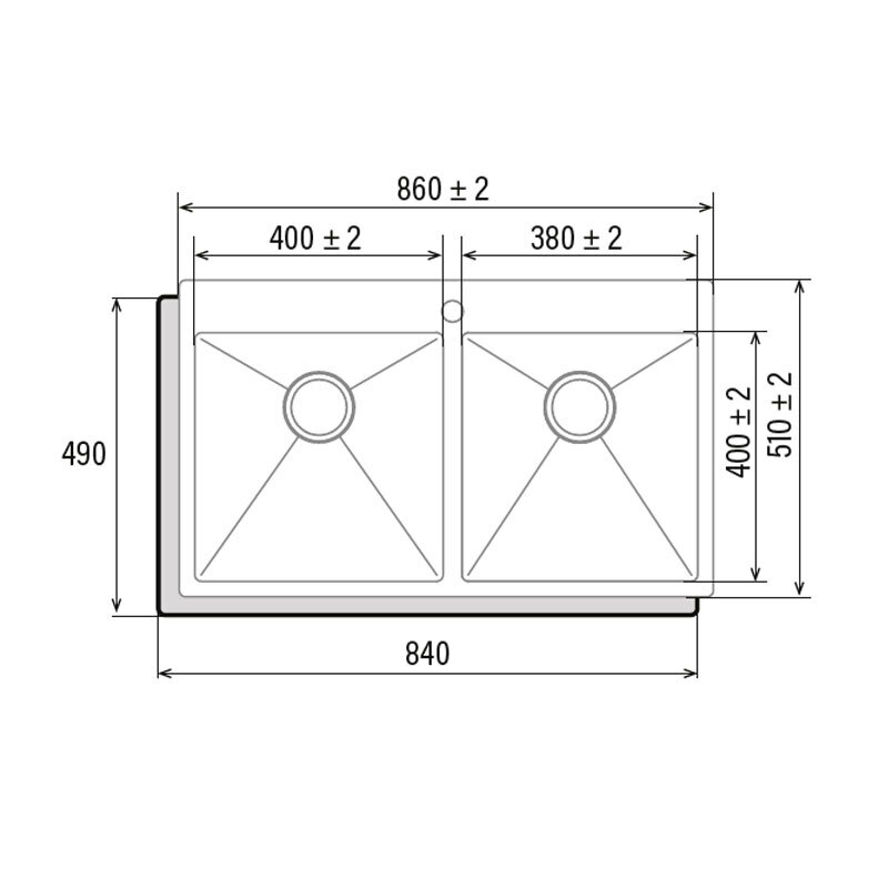 Fregadero doble seno Cata CBS-2 40-40 R10 – Acero inox AISI 304, Sobre encimera, Profundidad 20 cm