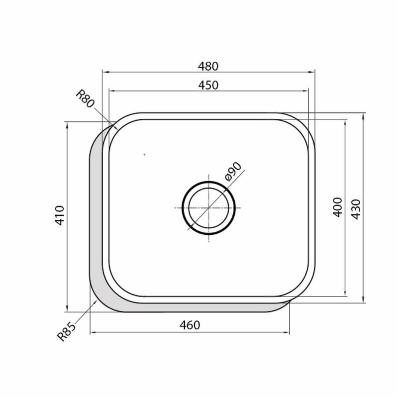 Fregadero Cata CB 45-40 – Bajo encimera, Acero inoxidable AISI 304, Cubeta 49,5x44,5x18 cm