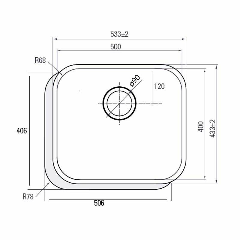 Fregadero bajo encimera Cata CB 50-40 – Acero inoxidable AISI 304 cepillado, 1 cubeta 18 cm, 54,5 x 44,5 cm
