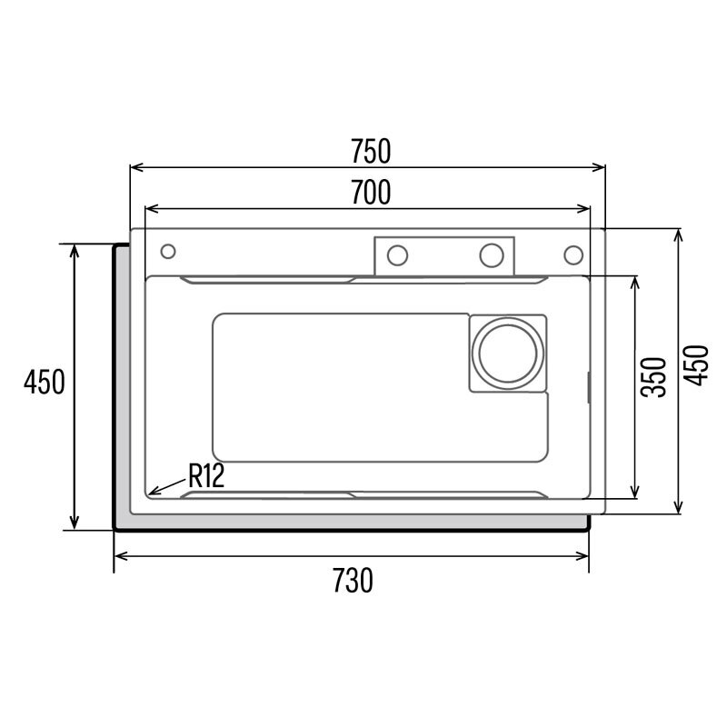Fregadero sobre encimera Cata CDC X – Acero inoxidable AISI 304, Negro mate, 75 x 45 cm