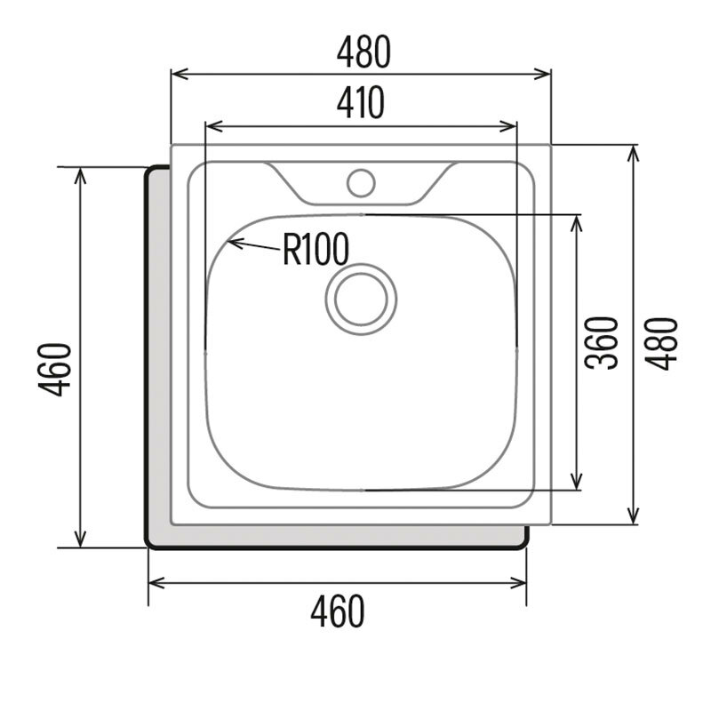 Fregadero sobre encimera Cata CS-1 X – Acero inoxidable AISI 304, 48 x 48 cm, Profundidad 16,5 cm