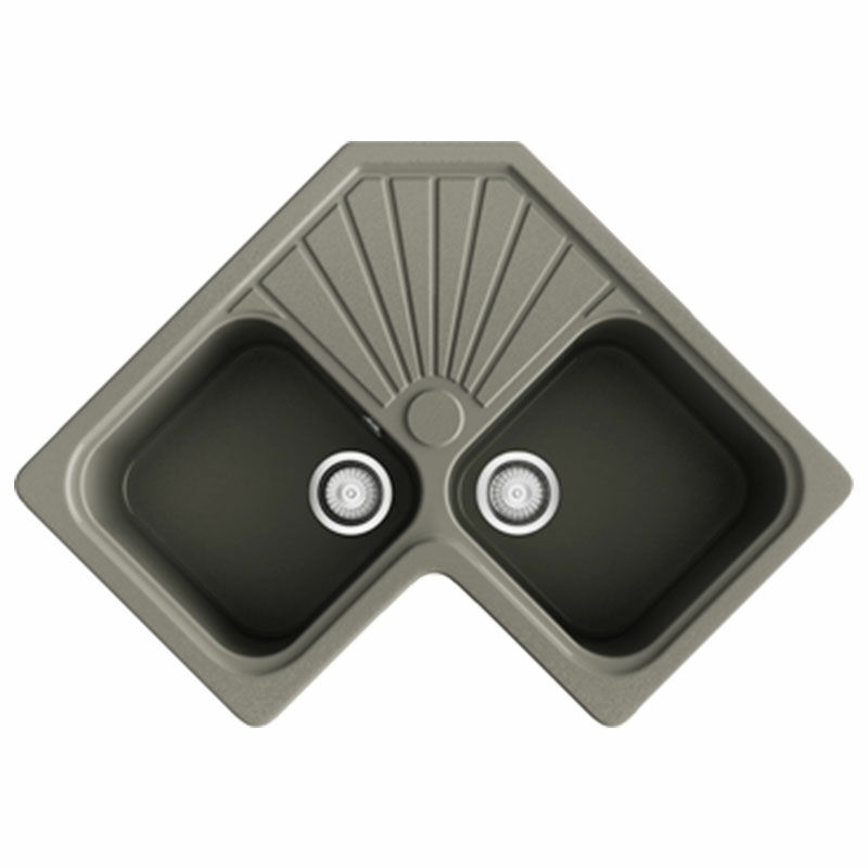 Fregadero angular Poalgi Agata 102 – Sobre encimera, Roc Stone® antibacteriano, 2 cubetas