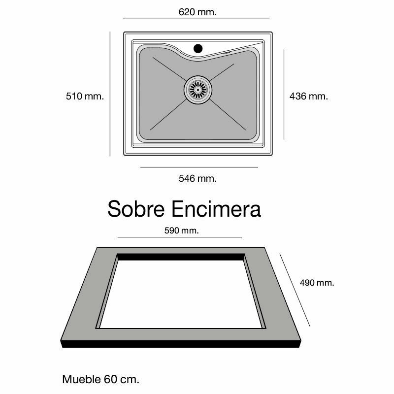 Fregadero 1 seno Poalgi City 320 – Roc Stone®, Sobre encimera, Profundidad 22 cm