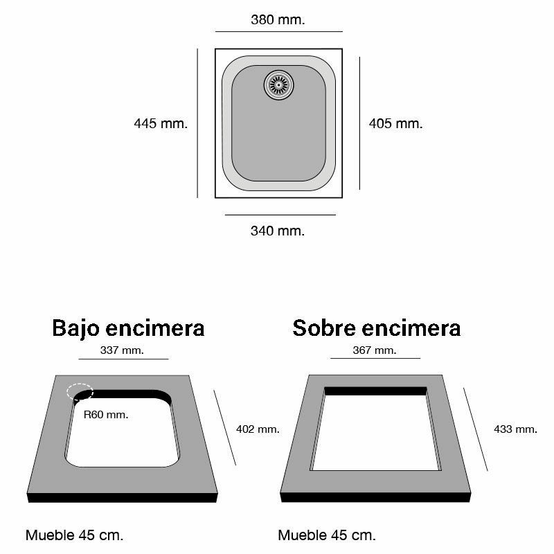 Fregadero 1 seno Poalgi Essenzial 35 – Blanco brillo, Resina Roc-Stone, Profundidad 20 cm