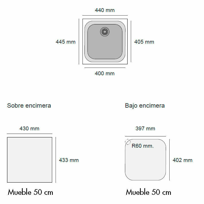 Fregadero Poalgi Essenzial 40 – Granito Hekla, Sobre encimera, 40x40 cm