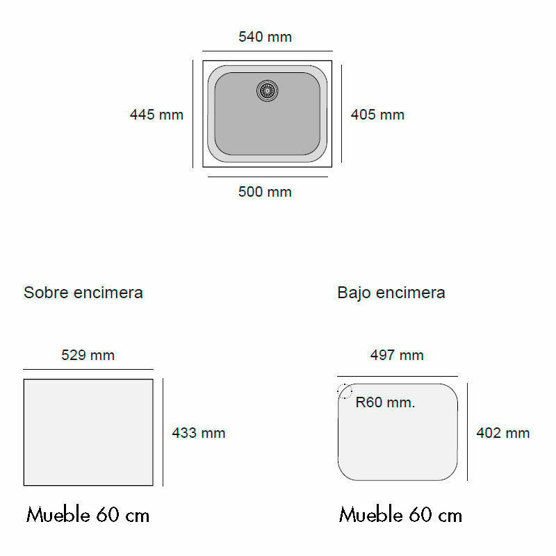 Fregadero 1 cubeta Poalgi Essenzial 50 – Granito mate, Bajo encimera, 20 cm profundo