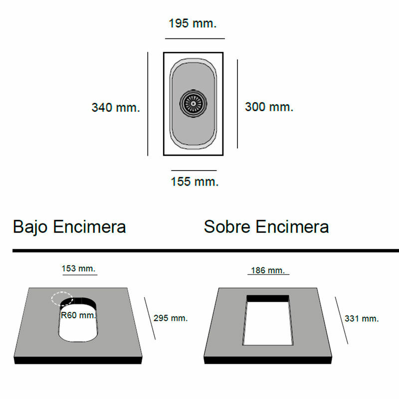Fregadero bajo encimera Poalgi Gandia 15 – Resina beige, 34×19,5 cm, Antibacteriano