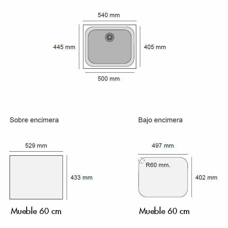 Fregadero 1 seno Poalgi Gandia 50 – Bajo encimera, Granito mate, Cubeta 20 cm