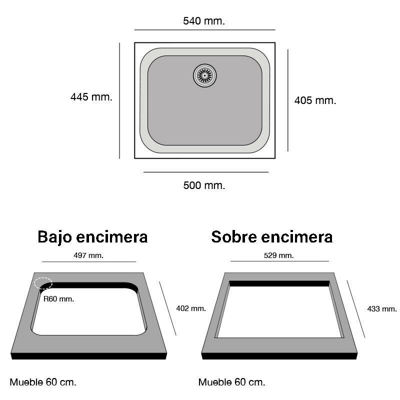 Fregadero Poalgi Gandia 50 – Composite Roc-Stone, Negro brillo, Para mueble 60 cm