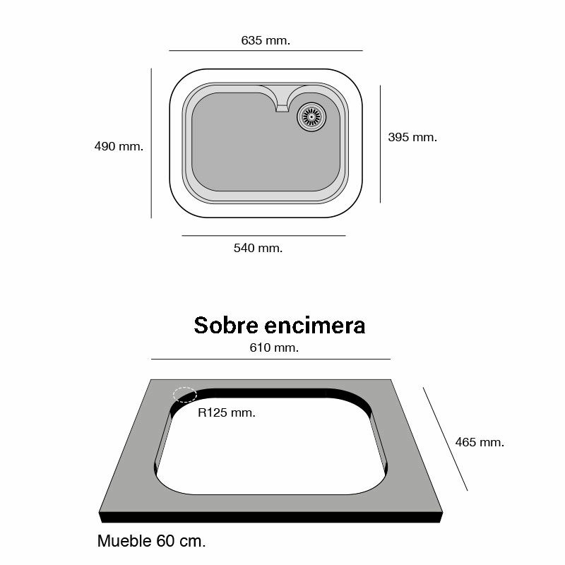 Fregadero 1 seno Poalgi Rubí 105 – Roc Stone® Tundra, Sobre encimera, Antibacteriano