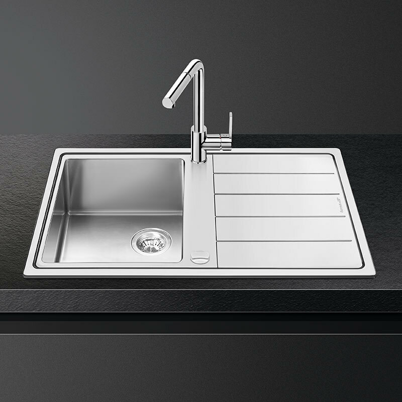 Fregadero Smeg LDR861-2 – Acero inoxidable cepillado, 1 cubeta profunda reversible, Semifilo ultra baja