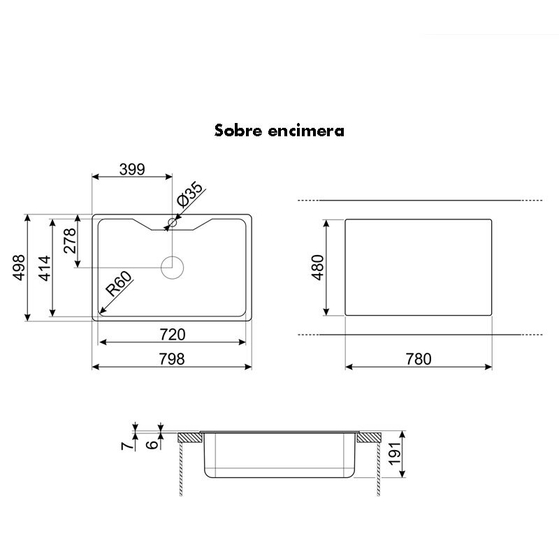 Fregadero Smeg LYG800 – Sobre encimera, Acero inoxidable cepillado, 1 cubeta
