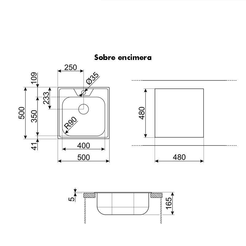Fregadero de cocina Smeg LYP501 – Encastrable, Acero Inox AISI 304, 1 cubeta 16,5 cm
