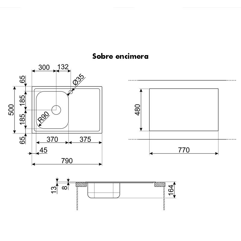 Fregadero Smeg LYP791D – Sobre encimera 79 cm, Acero inoxidable AISI 304, Escurridor derecho