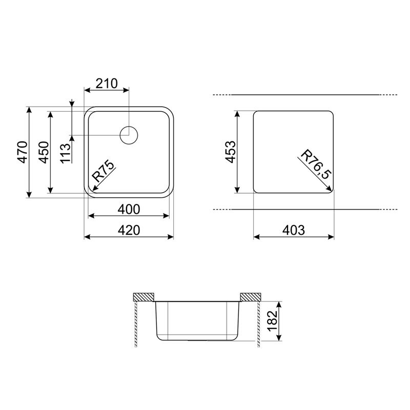 Fregadero bajo encimera Smeg UM45 – Acero inox AISI 304, 45x40 cm, 1 cubeta