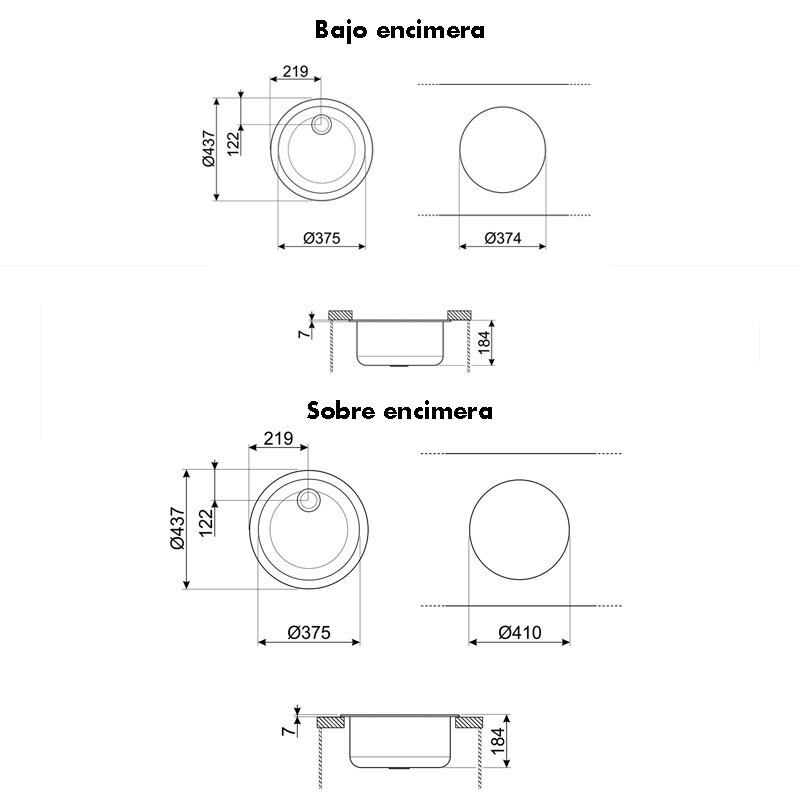 Fregadero de cocina Smeg VFU43SFR – Bajo encimera integrado, Acero inoxidable cepillado, Monocuba redonda 20 cm