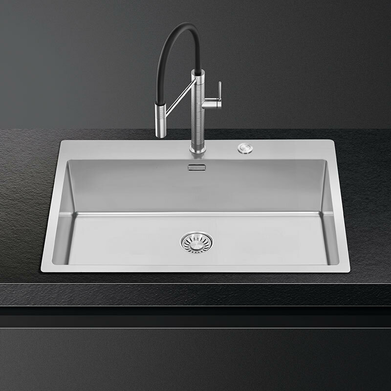 Fregadero de cocina Smeg VR12S70 – Enrasado/encastrado, 1 cubeta 700 x 400 mm, Acero inoxidable cepillado