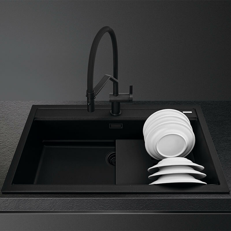 Fregadero Smeg VSGX860MN – Enrasado, Granito negro mate, 1 cubeta profunda