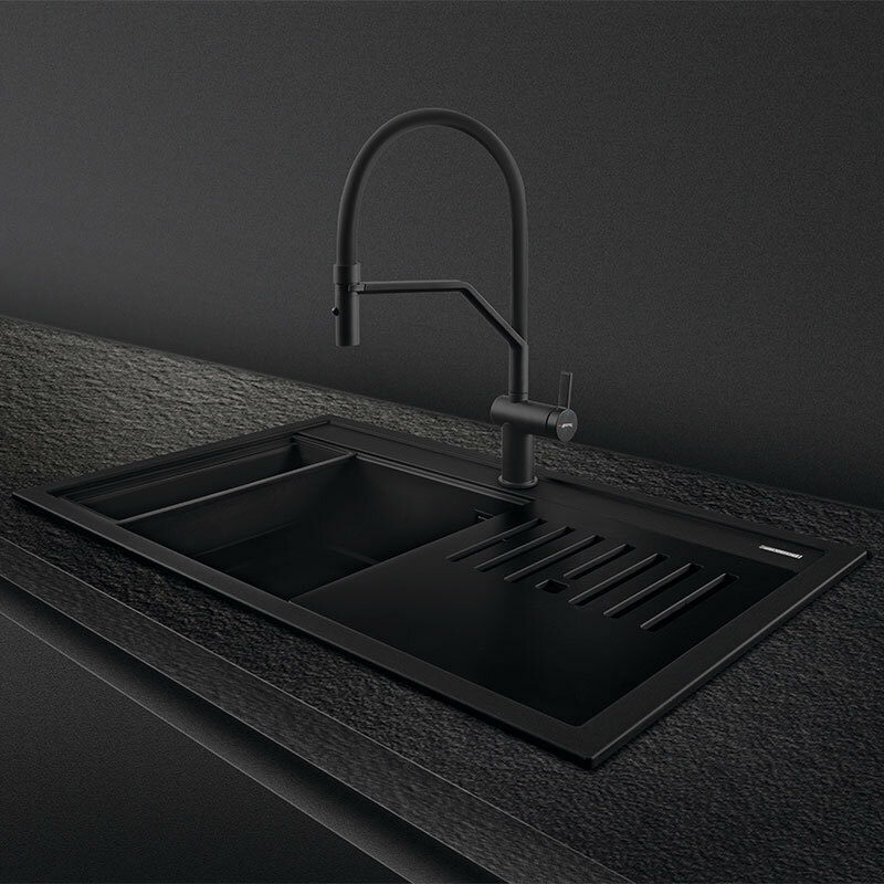 Fregadero Smeg VSGX860MN – Enrasado, Granito negro mate, 1 cubeta profunda