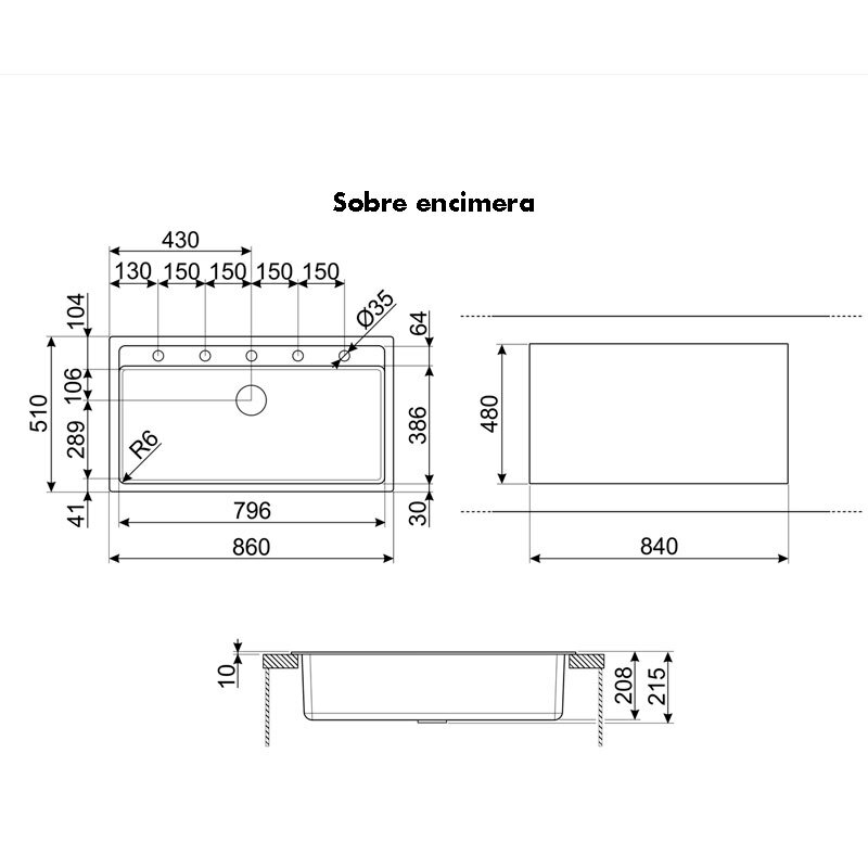 Fregadero Smeg VSGX860MN – Enrasado, Granito negro mate, 1 cubeta profunda