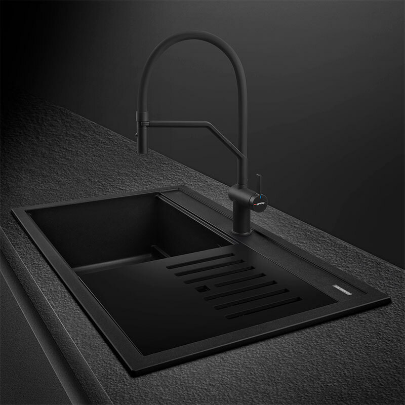 Fregadero Smeg VSGX860MN – Enrasado, Granito negro mate, 1 cubeta profunda