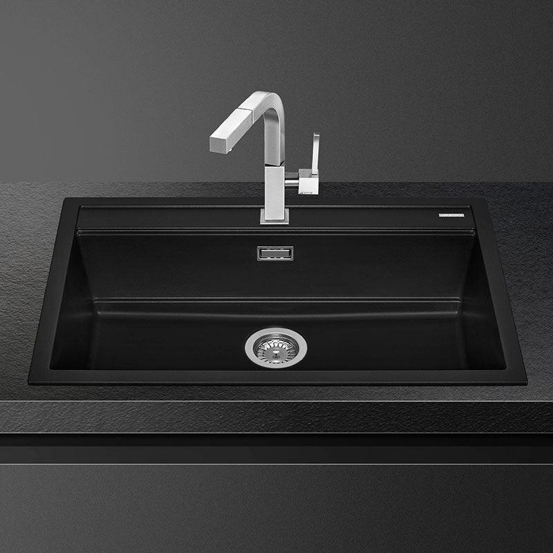 Fregadero sobre encimera Smeg VSGX860N – Negro, Granito, 86 cm