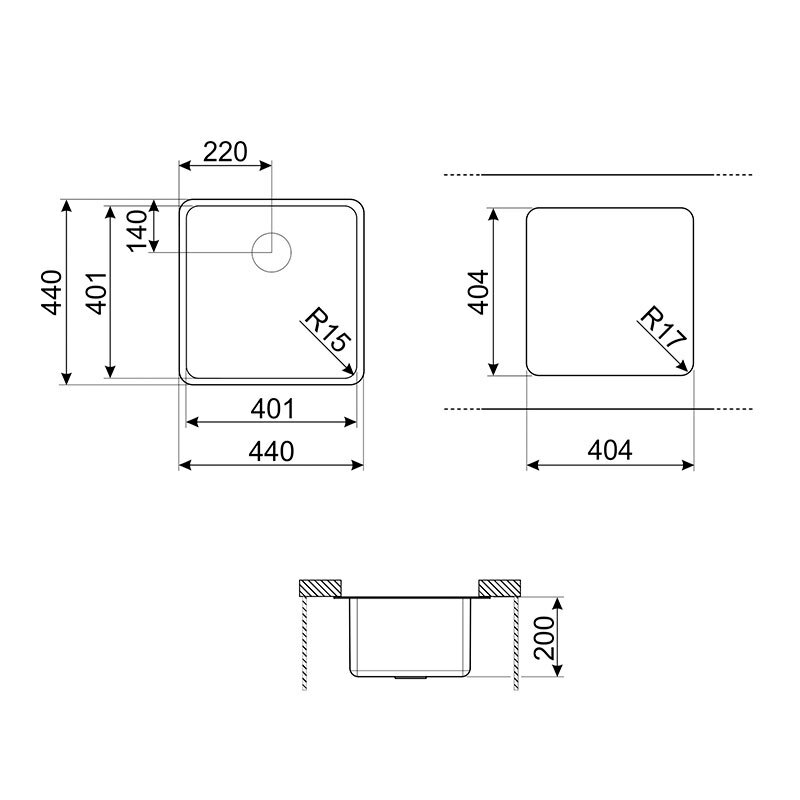 Fregadero bajo encimera Smeg VSTR40BRX – Cubeta 40x40x20 cm, Acero inoxidable AISI304, Bronce PVD cepillado