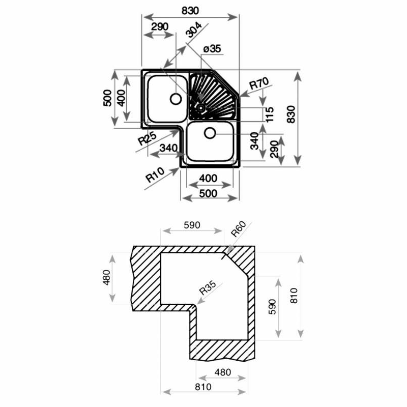 Fregadero angular encastrado Teka ANGULAR 2C SF – 2 cubetas, Inox 18/10, Enrasado 90 cm