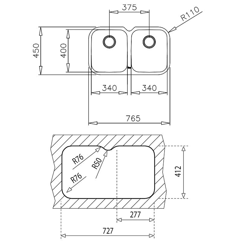 Fregadero bajo encimera Teka BE 2C 765 – Acero inoxidable, Doble cubeta, Profundidad 20 cm