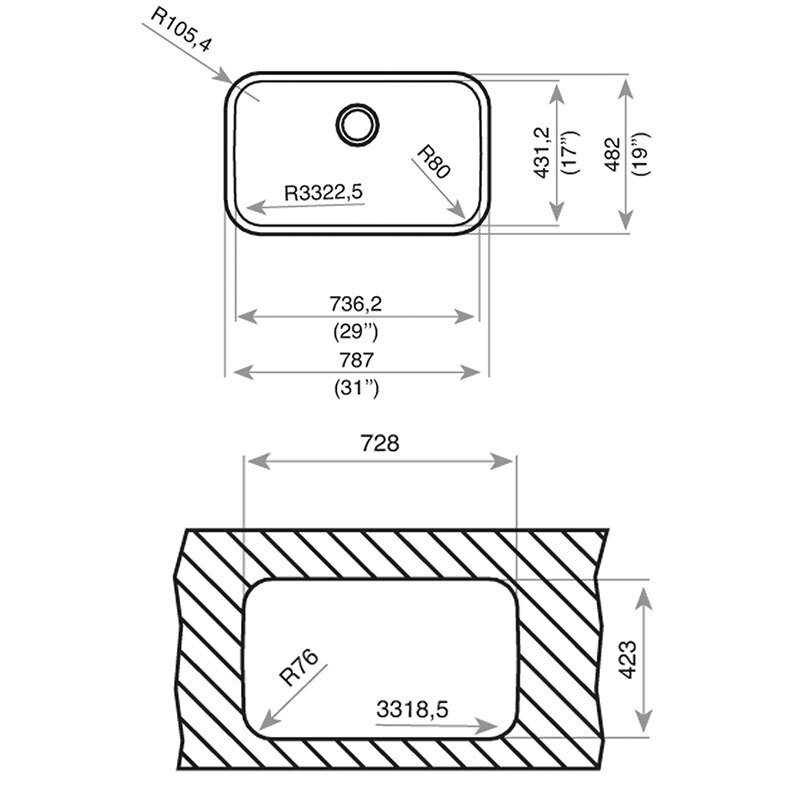 Fregadero bajo encimera Teka BE 74.43-20 1C – Cubeta XXL, Profundidad 20 cm, Acero inoxidable pulido
