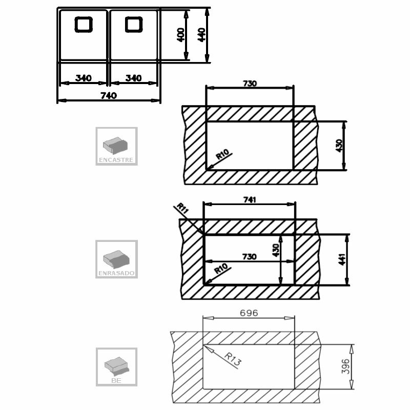 Fregadero Teka RS15 2C 740 – 2 cubetas, Acero inoxidable 18/10, Enrasado/encastrado