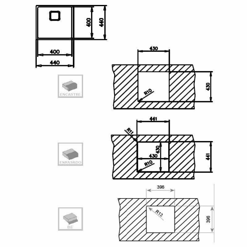Fregadero 1 cubeta Teka FlexLinea RS15 40.40 M-XT 1C PureClean – Acero inox SoftTexture, Profundidad 20 cm, Instalación enrasado/encastrado