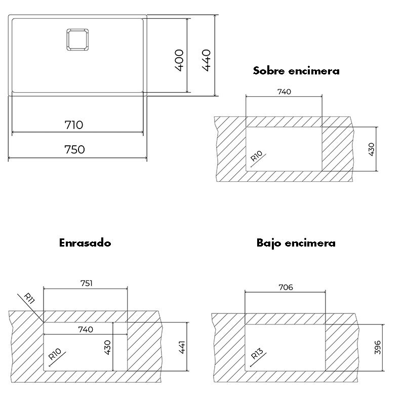 Fregadero 1 cubeta Teka FlexLinea RS15 71.40 – Acero 18/10 Fortinox, Cubeta 20 cm, SilentSmart