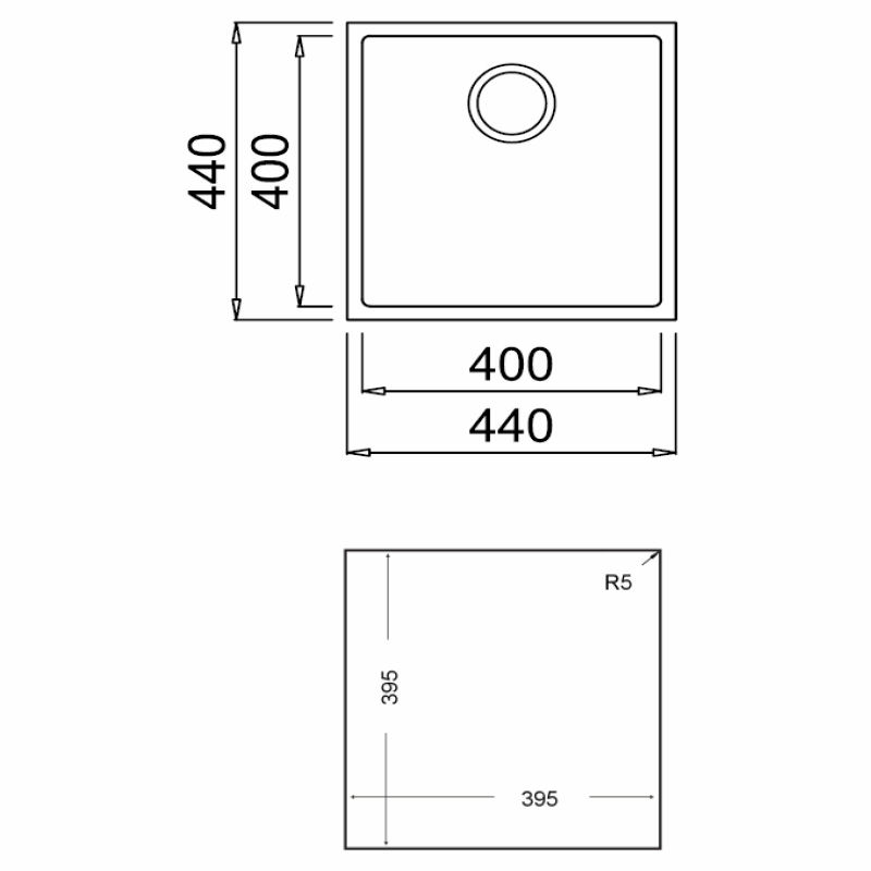 Fregadero bajo encimera Teka SQUARE 40.40 TG – Tegranite+ negro, 40x40 cm, Profundidad 20 cm