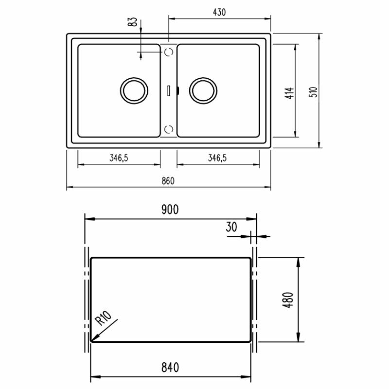 Fregadero encastrable Teka STONE 90 B-TG 2C – 2 cubetas, Tegranite+ blanco, Prof. 20 cm