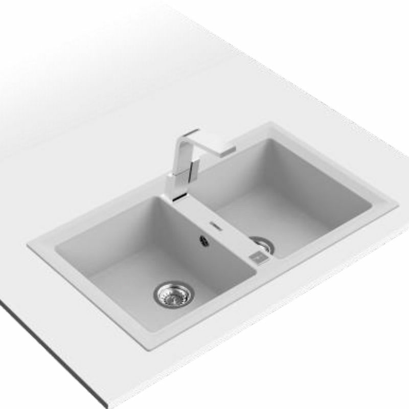 Fregadero encastrable Teka STONE 90 B-TG 2C – 2 cubetas, Tegranite+ blanco, Prof. 20 cm