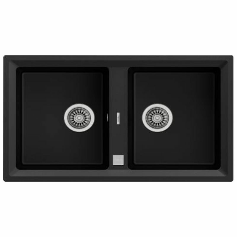 Fregadero encastrado Teka STONE 90 B-TG 2C – 2 cubetas profundas, Tegranite negro, Enrasado reversible