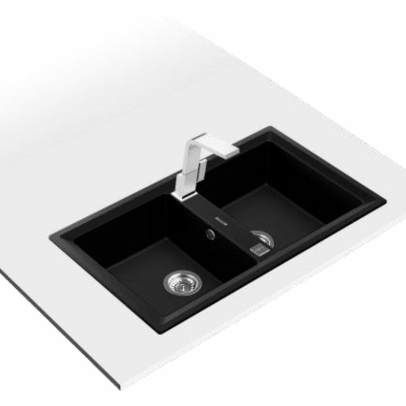 Fregadero encastrado Teka STONE 90 B-TG 2C – 2 cubetas profundas, Tegranite negro, Enrasado reversible