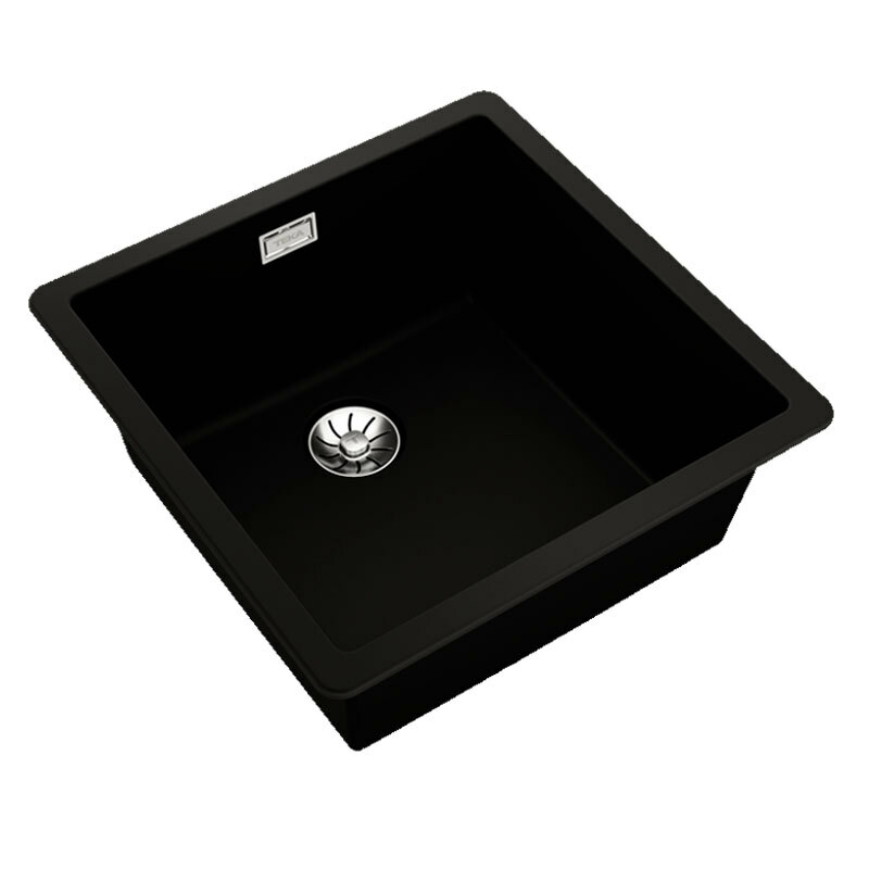 Fregadero granito Teka RADEA R10 40.40 M-TG – Negro mate, Cubeta 20 cm, Instalación 2‑en‑1