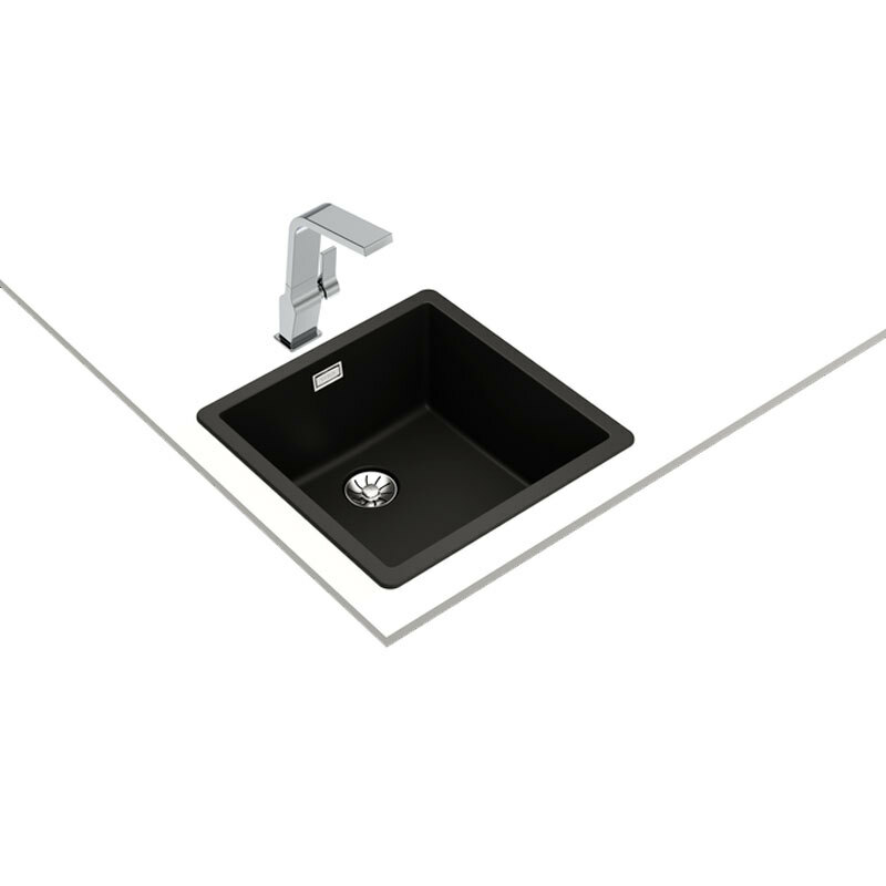Fregadero granito Teka RADEA R10 40.40 M-TG – Negro mate, Cubeta 20 cm, Instalación 2‑en‑1