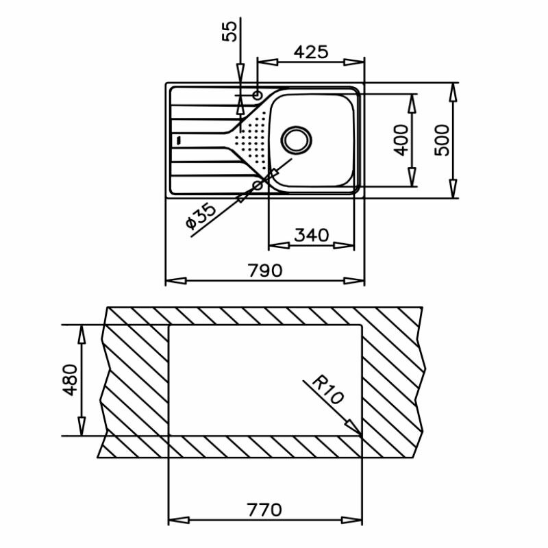 Fregadero encastrable Teka Universe 45 T-XP 1C 1E – 1 cubeta 17 cm, acero inoxidable pulido, escurridor reversible
