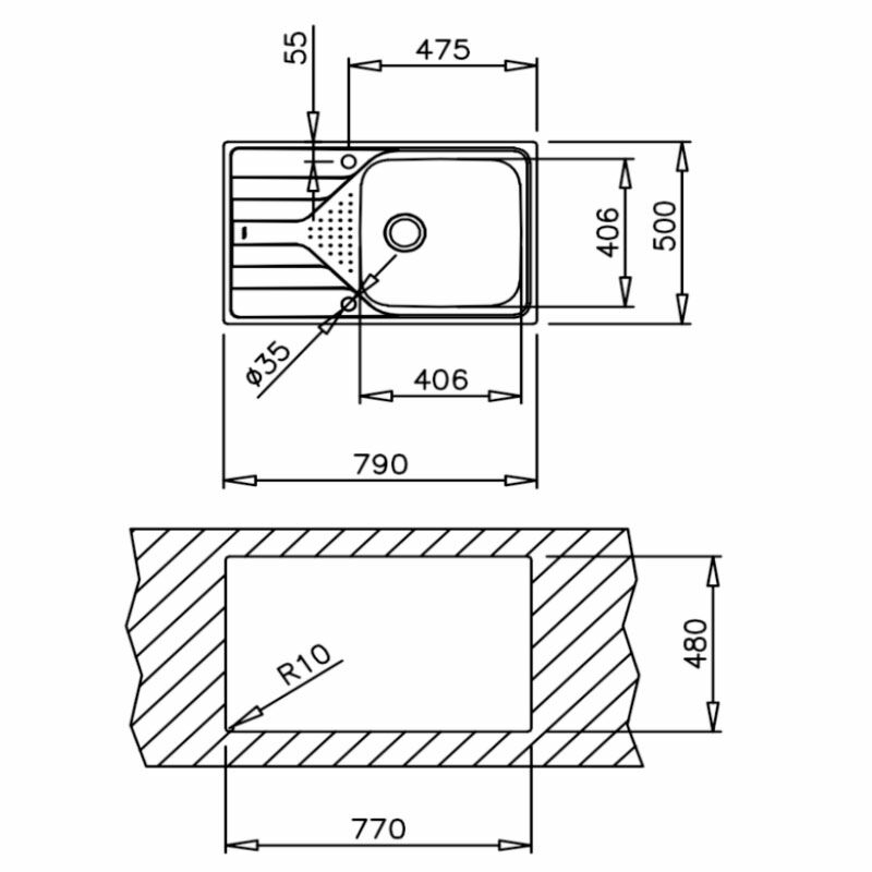 Fregadero encastrado Teka Universe 50 T-XP 1C 1E MAX Izquierda – Acero inoxidable pulido, 1 cubeta con escurridor izquierdo, Mueble 50 cm